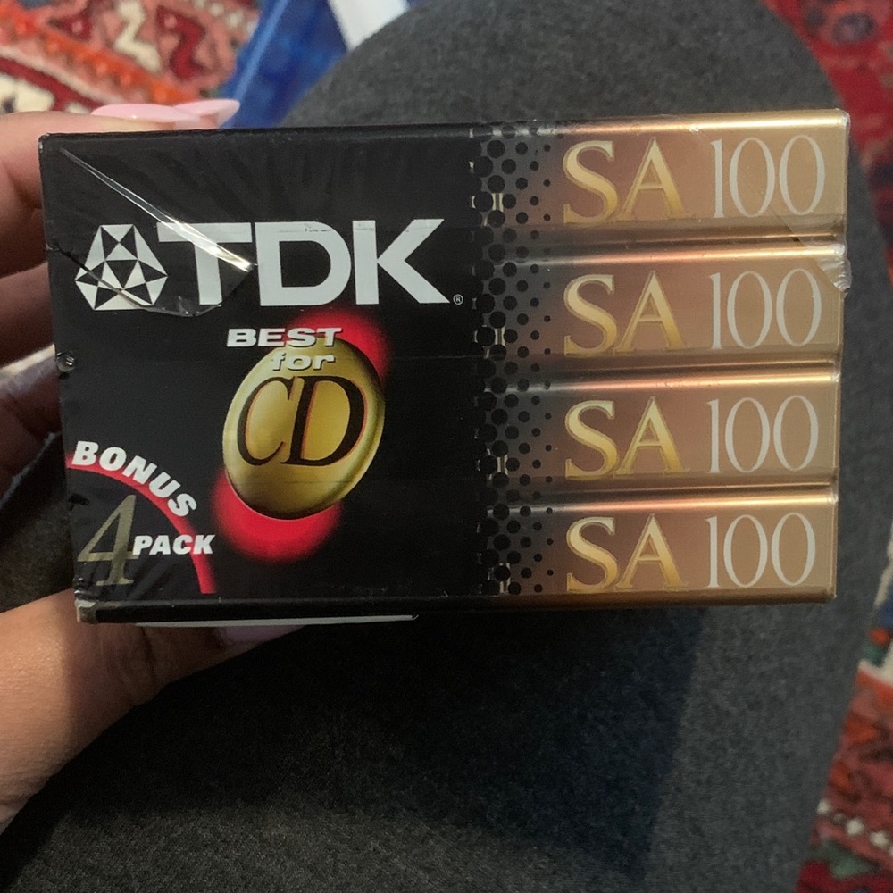 Vintage TDK SA 100 Blank Media Cassette Tapes - 4 Pack, Black and Gold